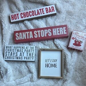 Christmas Decor Red and White Holiday Sign Set Hot Chocolate Bar